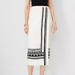 NWT Ann Taylor Geo Border Linen Blend Wrap Midi Skirt